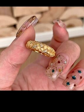 Gold Tone Braided Dome Ring - Chunky Textured Band